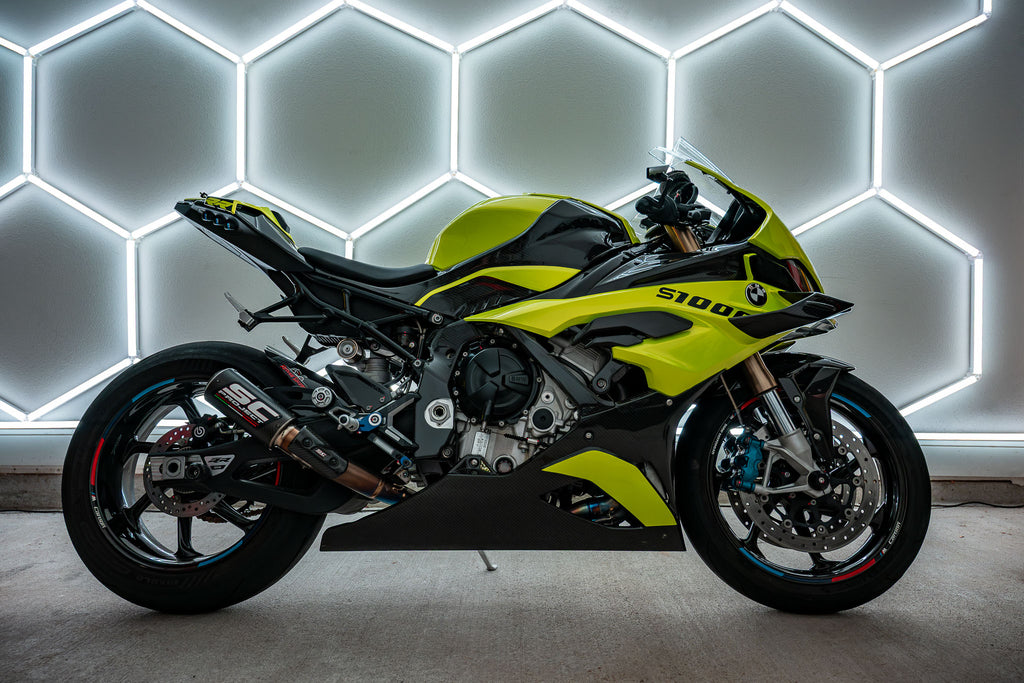 Balvolt - RGB Hex Light - White lights behind sports bike